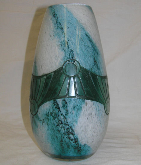 Art Deco Legras Green Etched Glass Vase