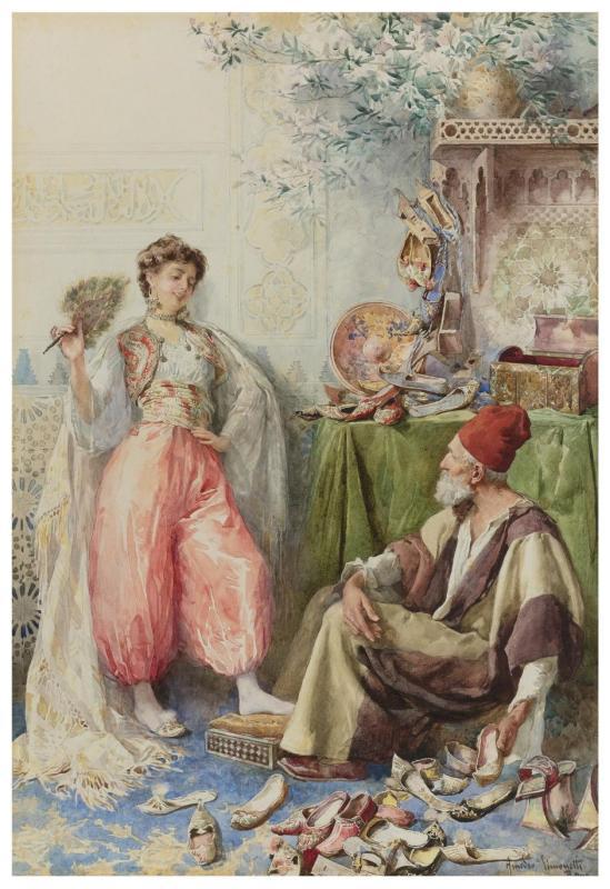 Amedeo Simonetti (1874-1922) Framed Orientalist Watercolor Painting