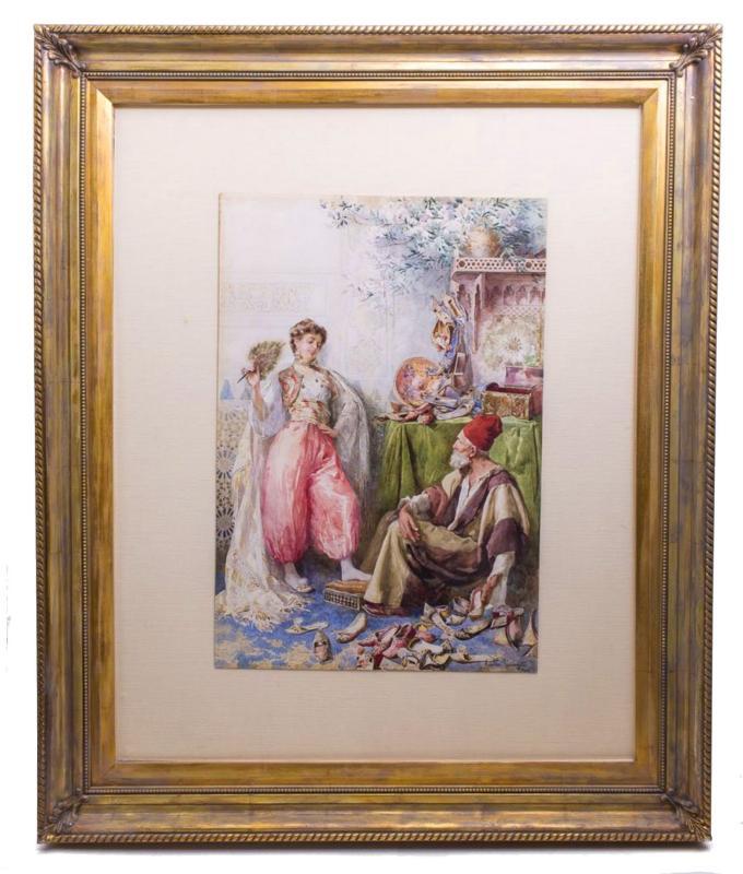 Amedeo Simonetti (1874-1922) Framed Orientalist Watercolor Painting