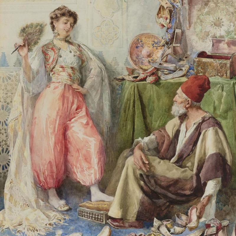 Amedeo Simonetti (1874-1922) Framed Orientalist Watercolor Painting