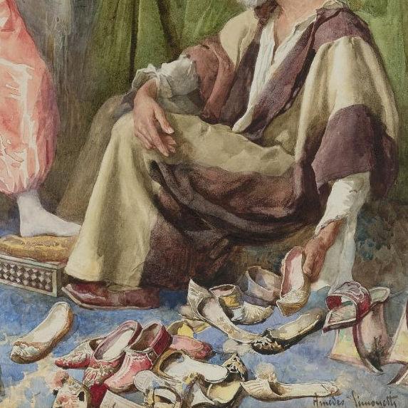 Amedeo Simonetti (1874-1922) Framed Orientalist Watercolor Painting