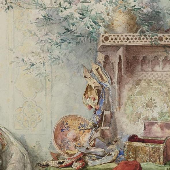 Amedeo Simonetti (1874-1922) Framed Orientalist Watercolor Painting