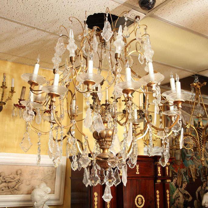 Vintage Venetian Italian Gilt Metal and Giltwood 16-Arm Chandelier