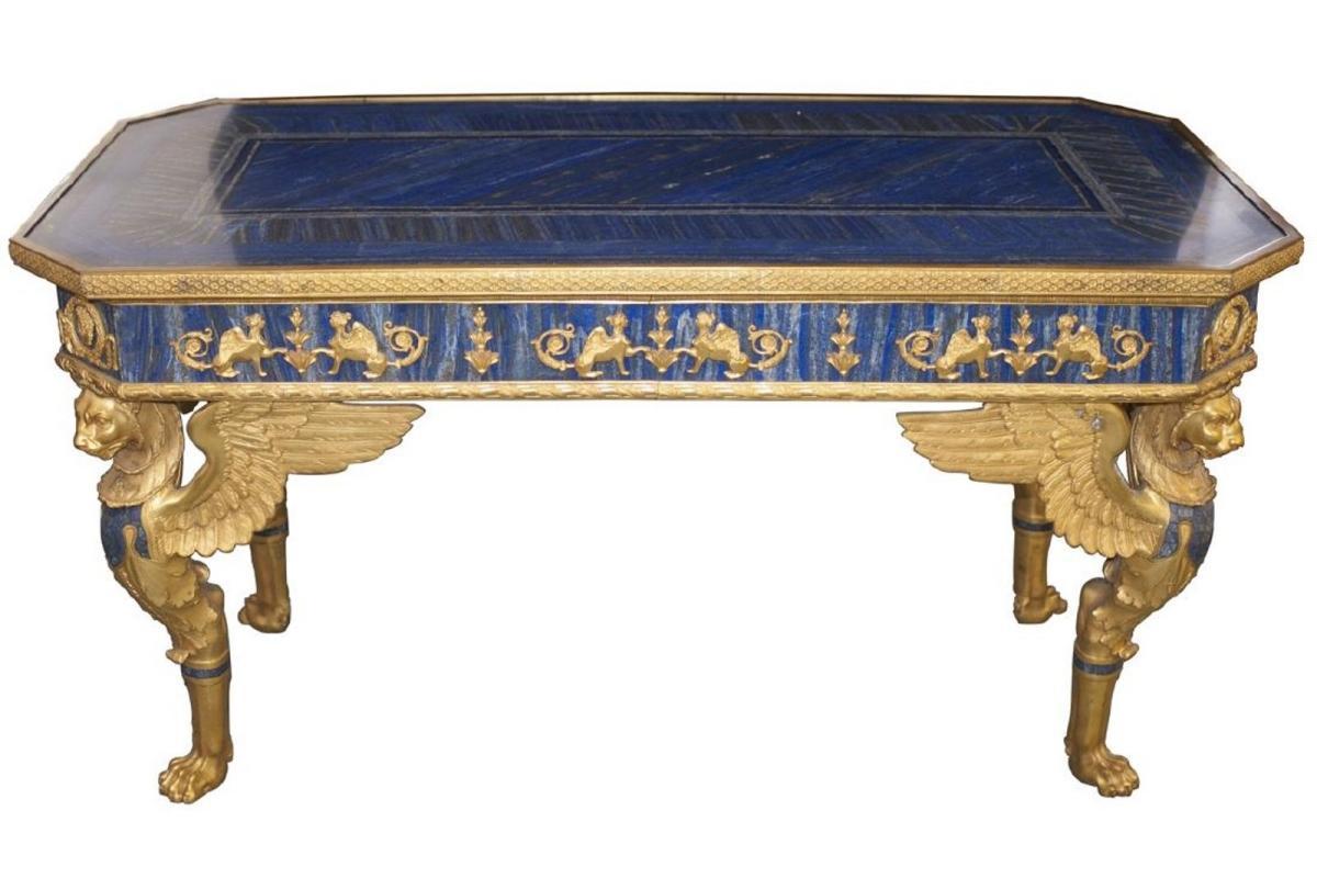 French Empire Style Gilt Bronze and Lapis Lazuli Inlaid Center Table