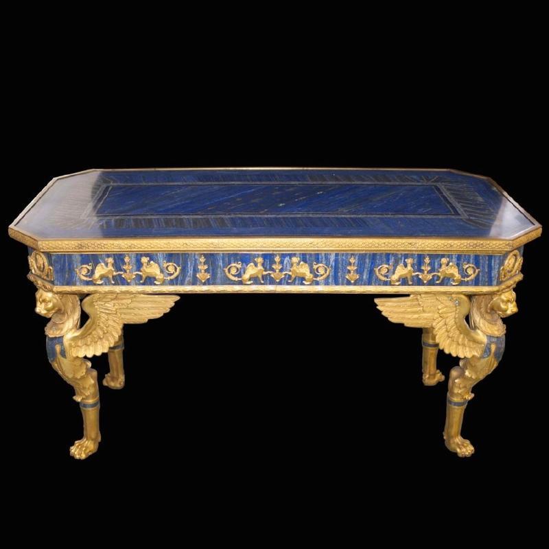 French Empire Style Gilt Bronze and Lapis Lazuli Inlaid Center Table