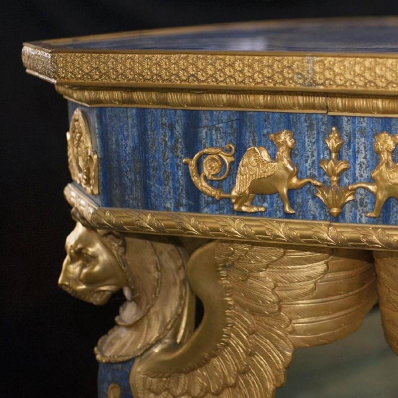French Empire Style Gilt Bronze and Lapis Lazuli Inlaid Center Table