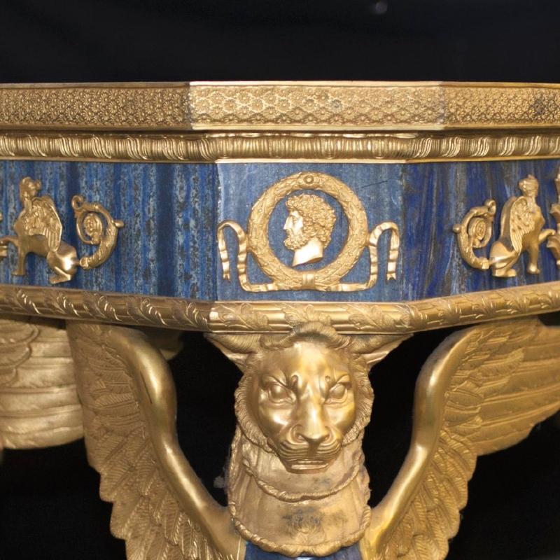French Empire Style Gilt Bronze and Lapis Lazuli Inlaid Center Table