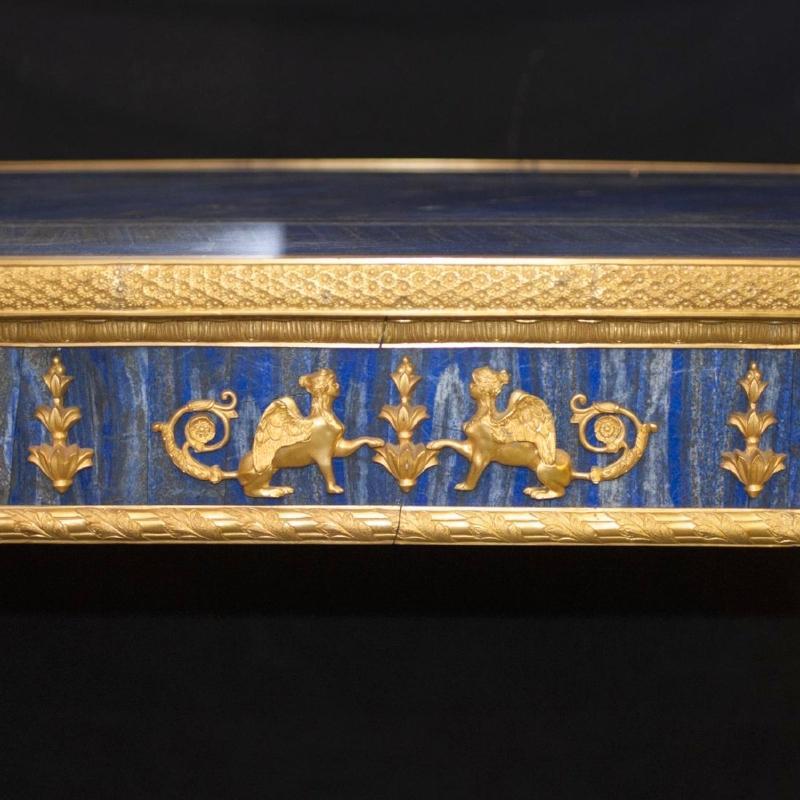 French Empire Style Gilt Bronze and Lapis Lazuli Inlaid Center Table