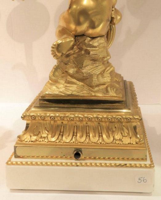 Pair Henry Dasson Gilt Bronze and Marble Figural Candelabra