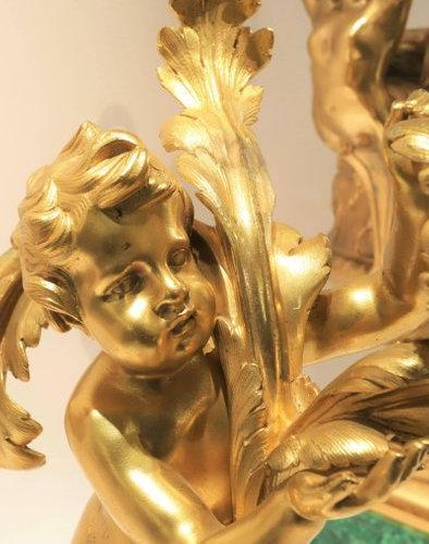 Pair Henry Dasson Gilt Bronze and Marble Figural Candelabra