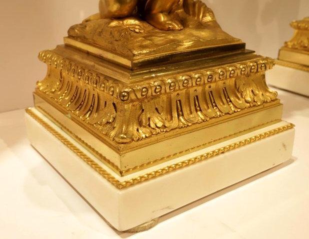 Pair Henry Dasson Gilt Bronze and Marble Figural Candelabra