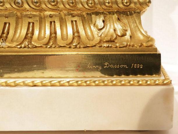 Pair Henry Dasson Gilt Bronze and Marble Figural Candelabra
