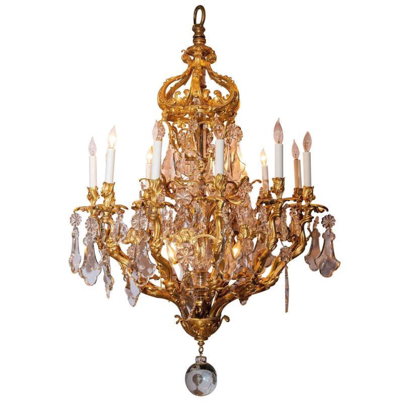 Antique Louis XV Style Gilt Bronze 15-Light Chandelier