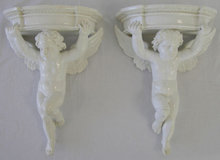 Pair Porcelain Putti Cupid Wall Brackets