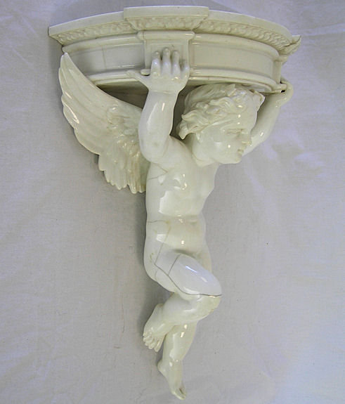 Pair Porcelain Putti Cupid Wall Brackets