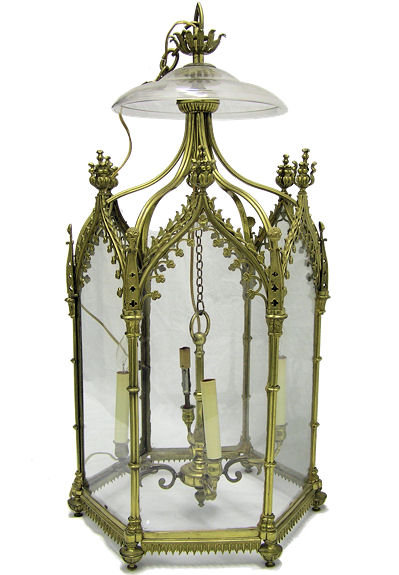 English Regency Georgian George III Gilt Bronze Gothic Ceiling Lantern