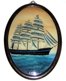 Folk Art Clipper Ship Painting on Glass