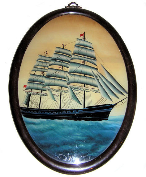 Folk Art Clipper Ship Painting on Glass