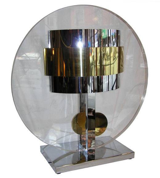 Large Curtis Jere Lucite & Brass Table Lamp