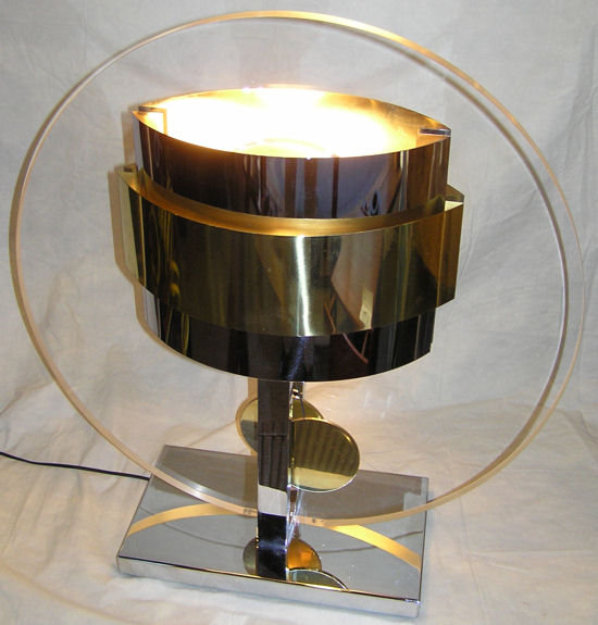 Large Curtis Jere Lucite & Brass Table Lamp