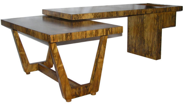 Mid-Century Figured Fruitwood Cocktail Table