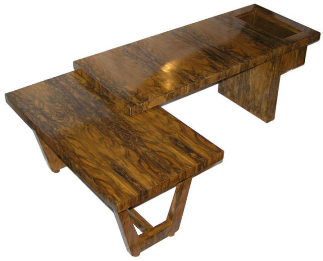 Mid-Century Figured Fruitwood Cocktail Table
