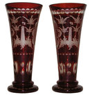Pair Bohemian Ruby Flashed Etched Vases