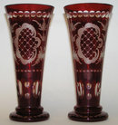Pair Bohemian Ruby Flashed Etched Vases