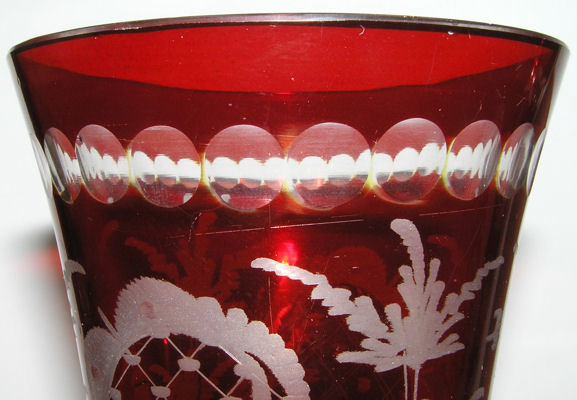 Pair Bohemian Ruby Flashed Etched Vases
