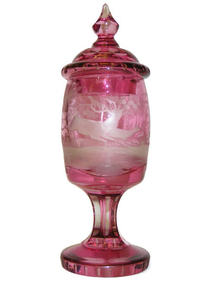 Bohemian Red Glass Goblet w Stag Motif