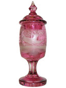 Bohemian Red Glass Goblet w Stag Motif