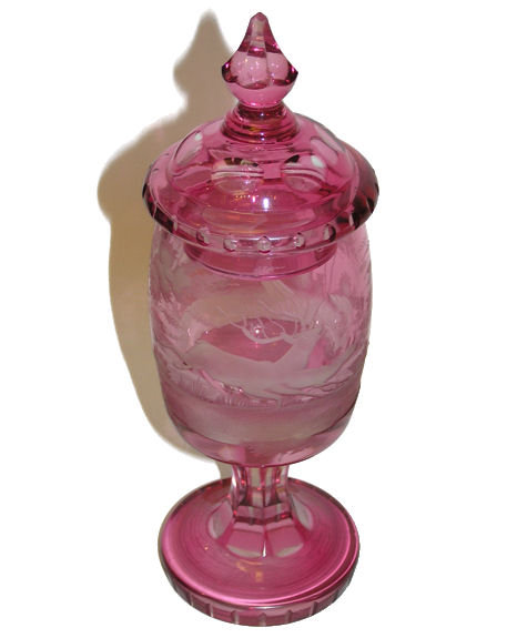 Bohemian Red Glass Goblet w Stag Motif