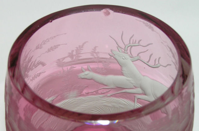 Bohemian Red Glass Goblet w Stag Motif