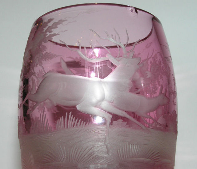 Bohemian Red Glass Goblet w Stag Motif