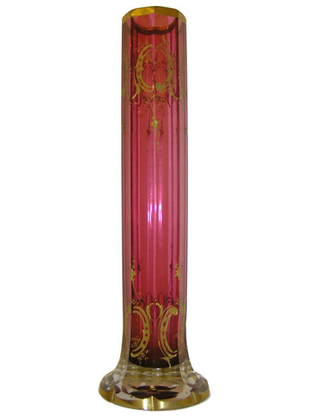 Bohemian Gilded Red Glass Flower Vase