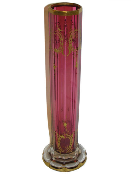 Bohemian Gilded Red Glass Flower Vase