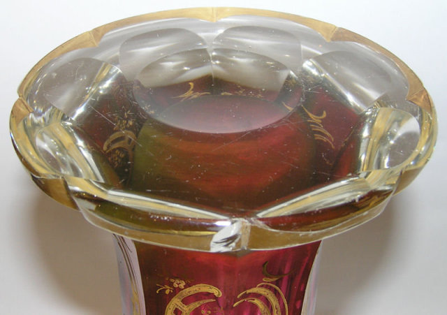 Bohemian Gilded Red Glass Flower Vase