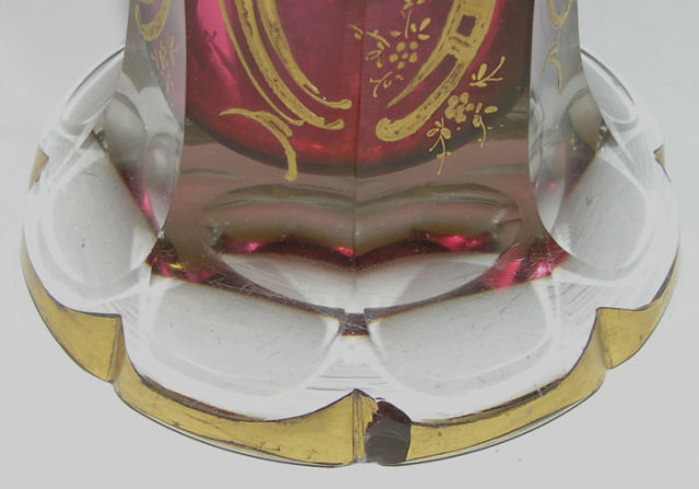 Bohemian Gilded Red Glass Flower Vase
