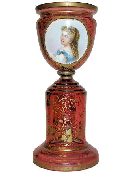 Venetian Red Glass Goblet with Portrait