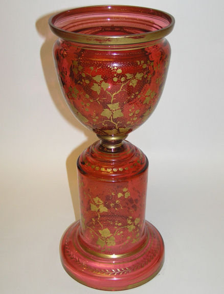Venetian Red Glass Goblet with Portrait