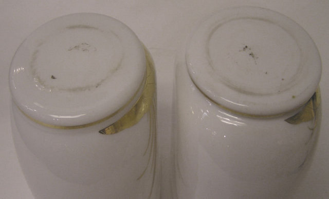 Pair White Opaline Glass Gilded Vases