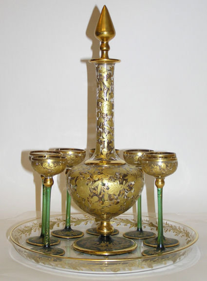 Moser Glass Cordial Decanter Glasses Set