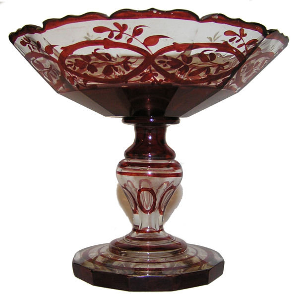 Bohemian Ruby Red Glass Compote