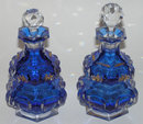 Pair Antique Gilded Flashed Blue Parcel Gilt Glass Perfume Fragrance Bottles