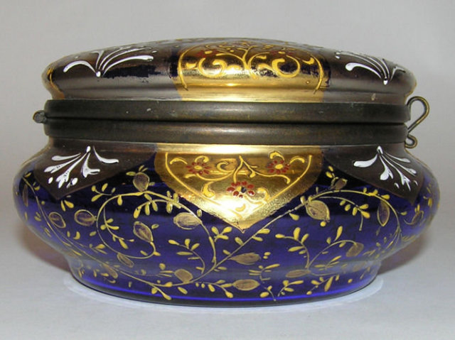 Antique Silvered Round Glass Dresser Box