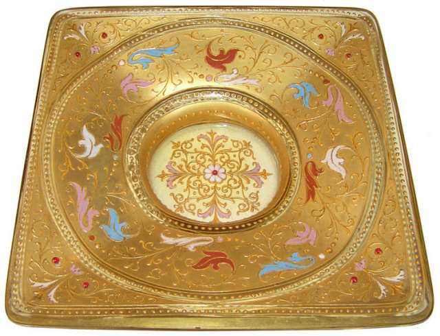 Gilded Enamelled Footed Glass Platter
