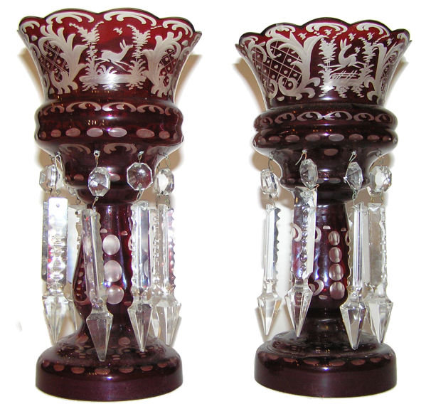 Pair Bohemian RubyFlashed Lustres