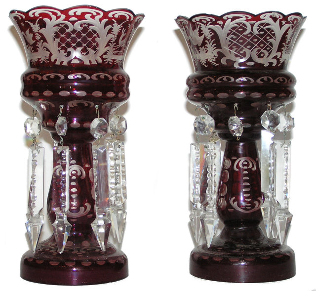 Pair Bohemian RubyFlashed Lustres