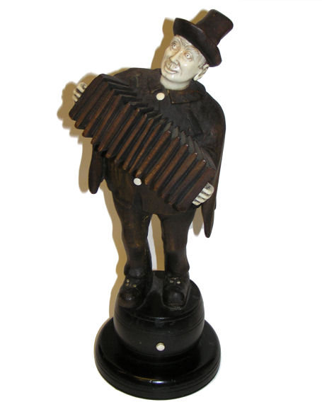 Antique Wooden Accordian Player Figurine
