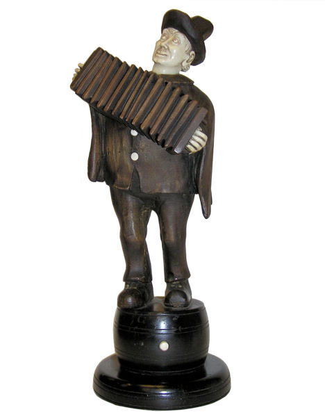 Antique Wooden Accordian Player Figurine